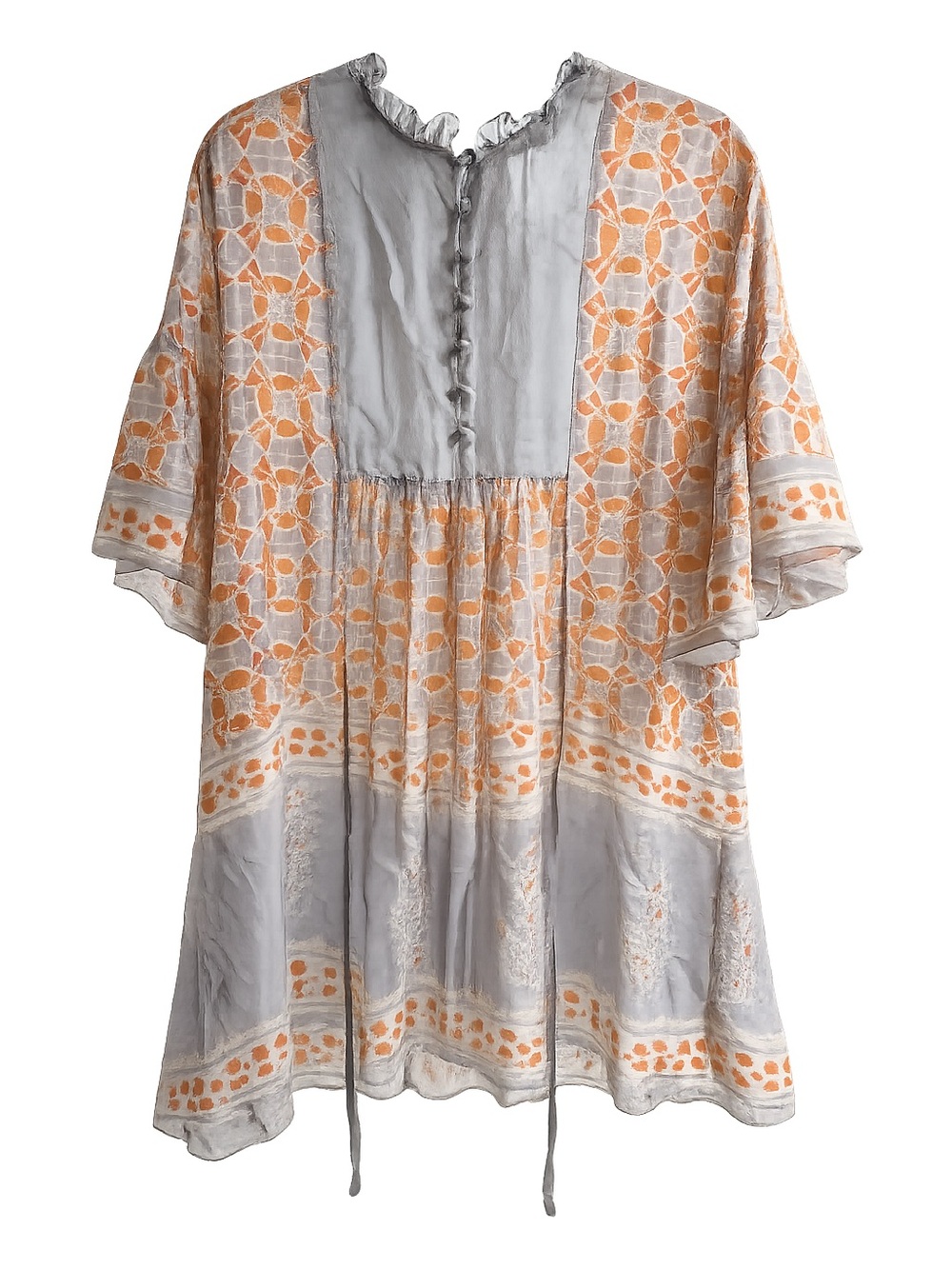 Anna Sui for Anthropologie Sheer Gio Dress Size Large Gray Orange Boho